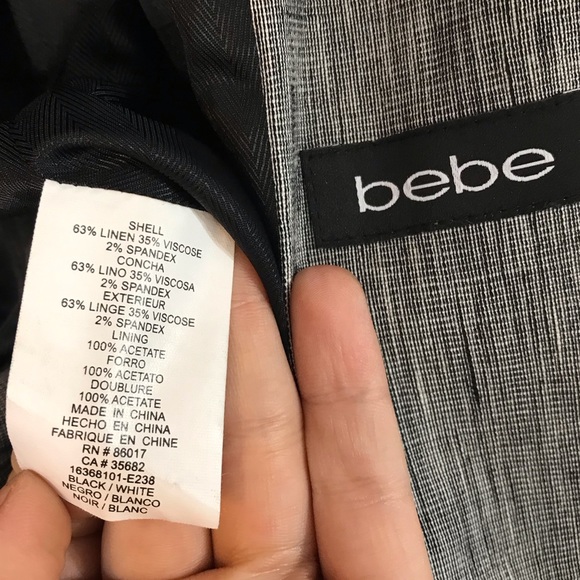 BEBE 2 piece linen blazer suit jacket and skirt set grey black trim collared top - Picture 10 of 10